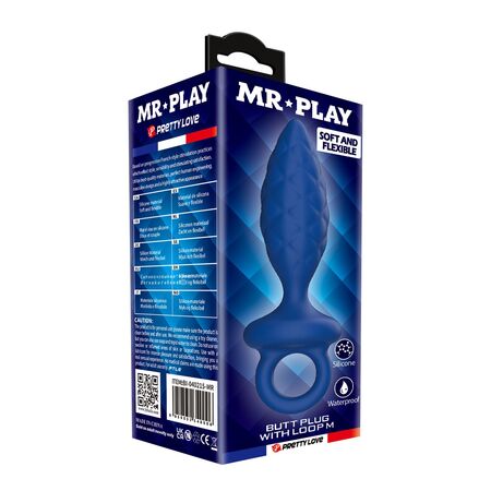 Синяя анальная пробка с кольцом Butt Plug with Loop M - 13,4 см.